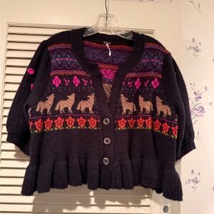 NWT Free People Wolf Pattern Fair Isle Cardigan in Medium